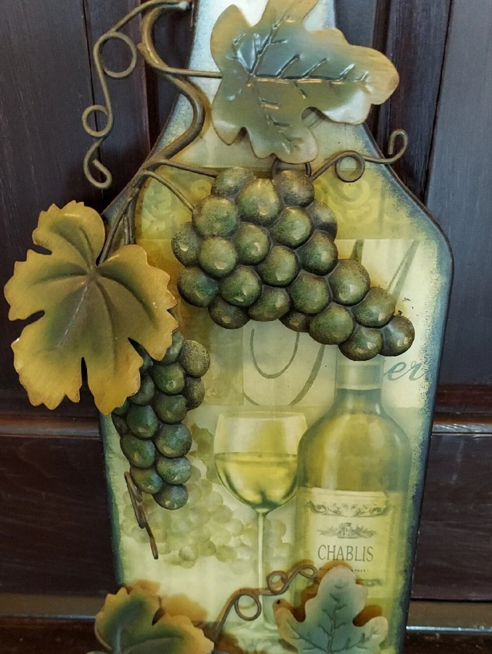 Kirklands Green and Gold Grape Bottle Wall Décor